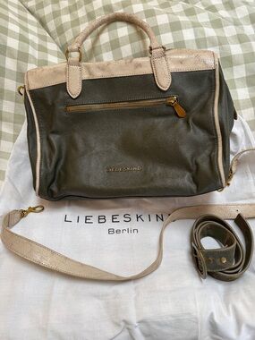 Anthropologie Liebeskind Olive & Beige canvas bag with Strap and matching belt